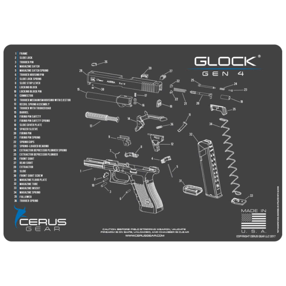 Cleaning Equipment Cerus Gear 4.50" GLOCK GEN 4 SCHEMATIC GRAY/BLUE • Model: 4.50"